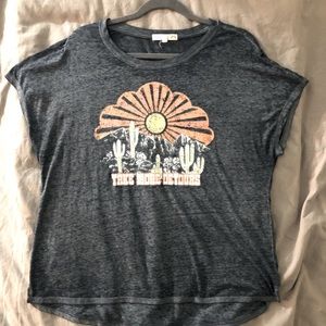 Comfy & lightweight deep blue top w/“Take More Detours” cute cactus & sun design